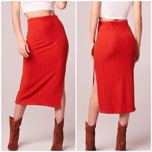 B.O.G. Band Of The Free RENEE Rust RIBBED PENCIL SKIRT  Side Slit Size Large New